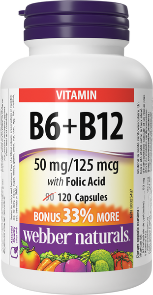 Webber Naturals - VITAMIN B6+B12 WITH FOLIC ACID - Bonus Size