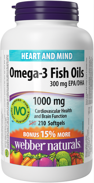 Webber Naturals - OMEGA-3 FISH OILS - 1000 mg - Bonus Size