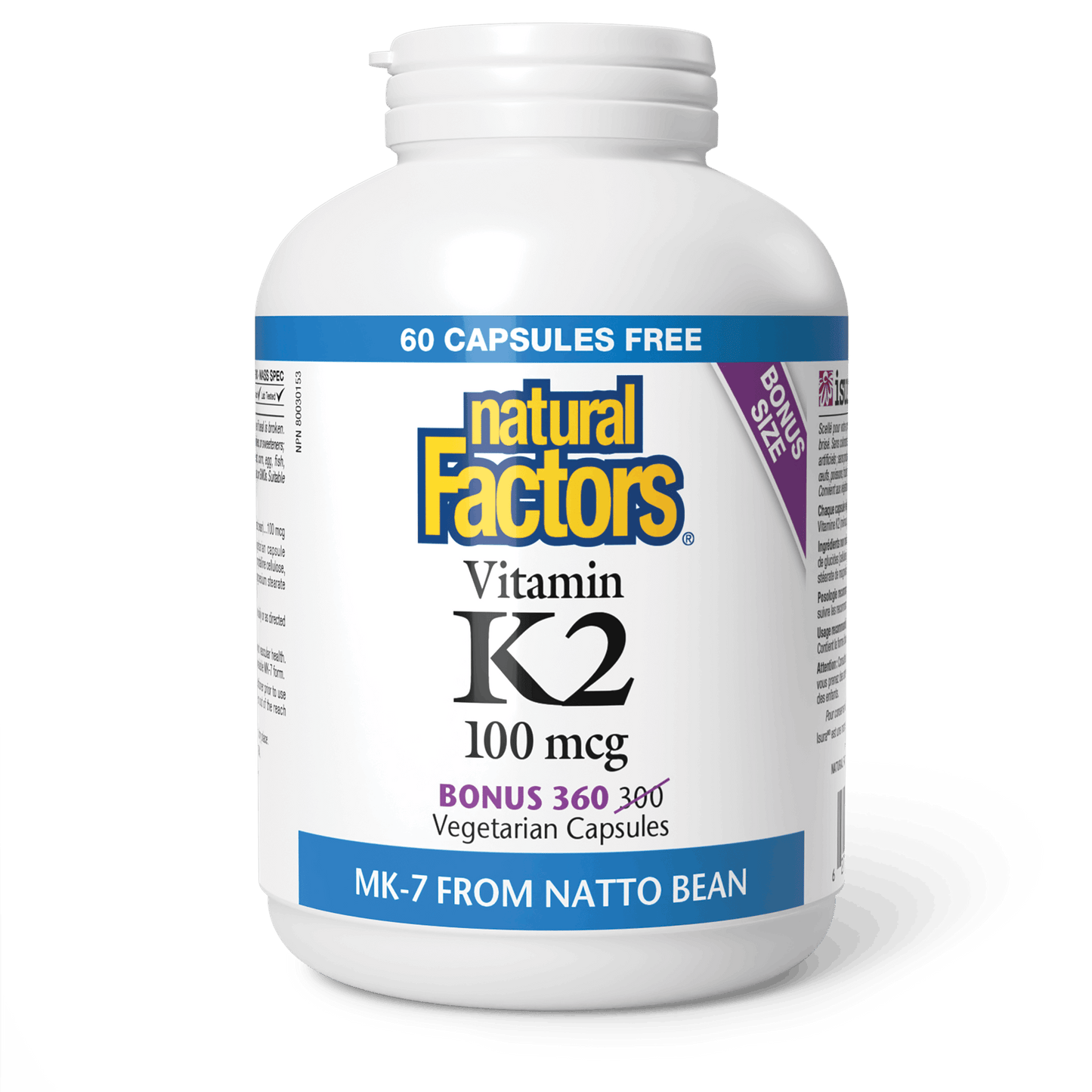 Natural Factors - VITAMIN K2 - 100 mcg - Bonus Size