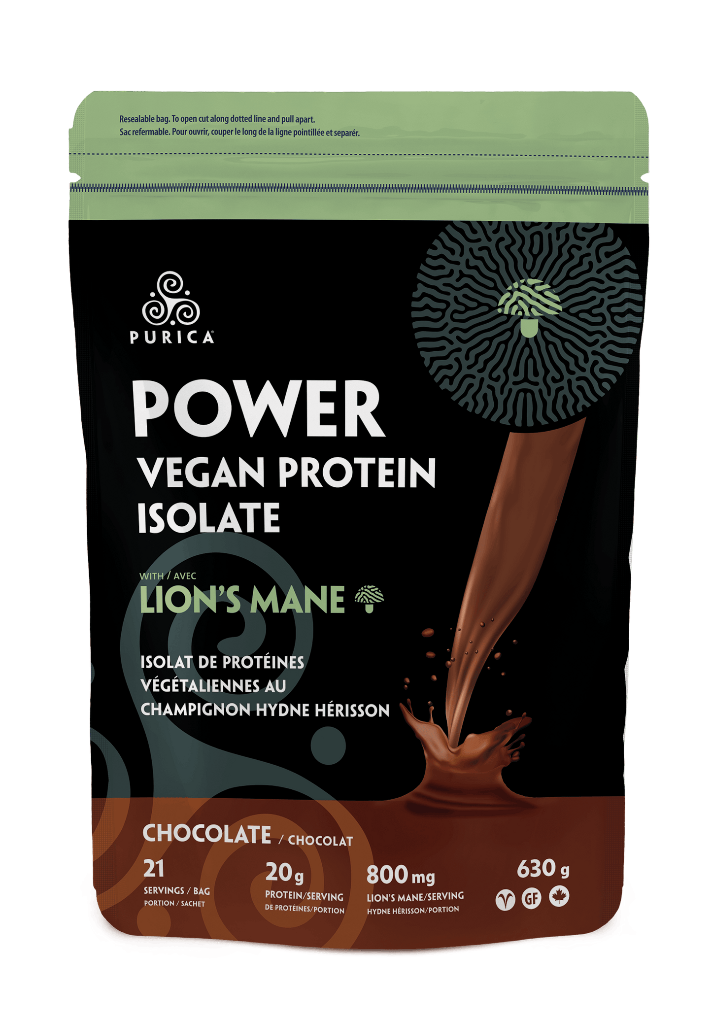 Purica - POWER VEGAN PROTEIN ISOLATE WITH LION'S MANE - Chocolate